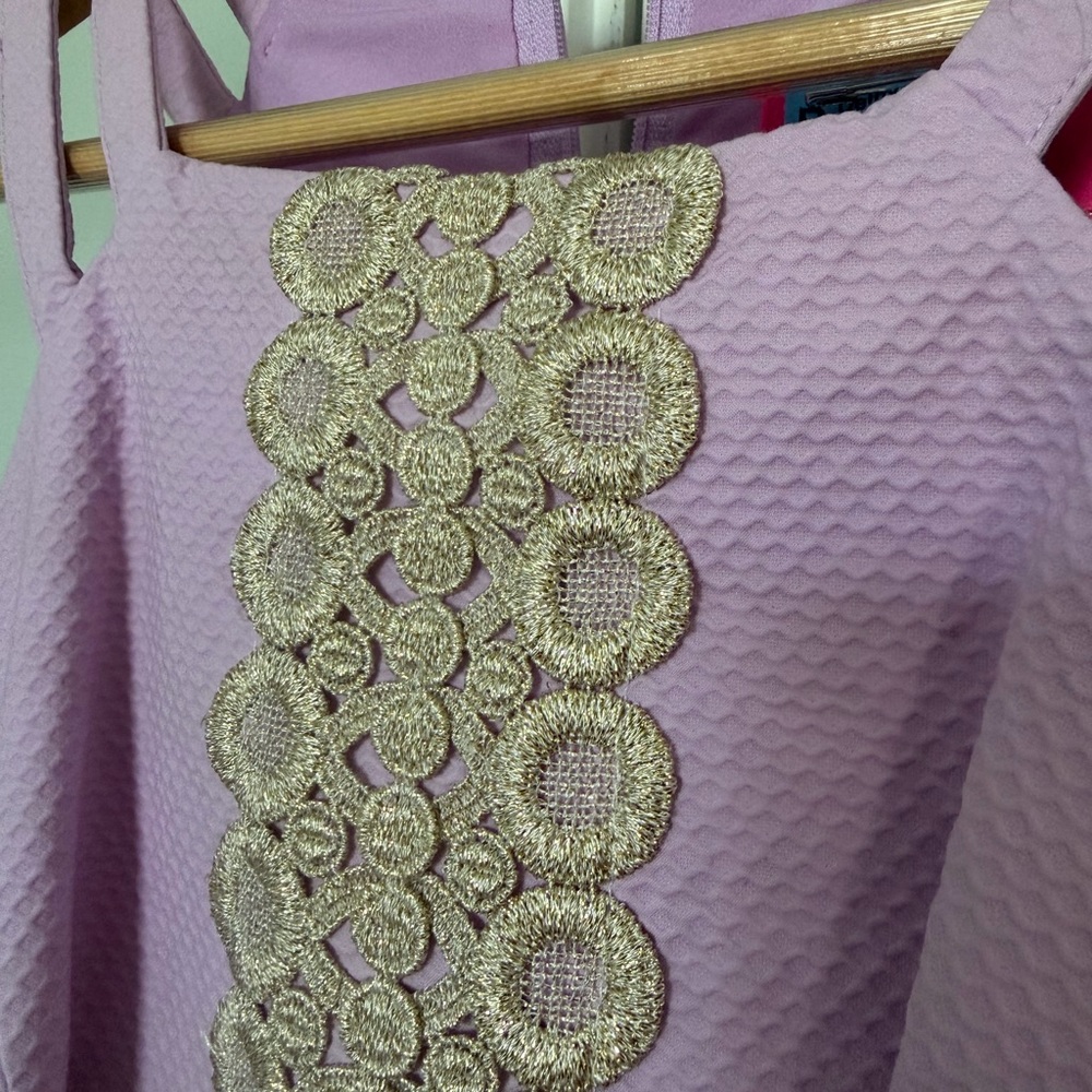 Lilly Pulitzer Lavender Double-Strap Sheath Dress with Gold Lace - Picture 4 of 5